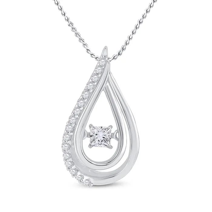 14k White Gold Round Diamond Moving Twinkle Fashion Pendant 15 Cttw gndatlanta Necklaces