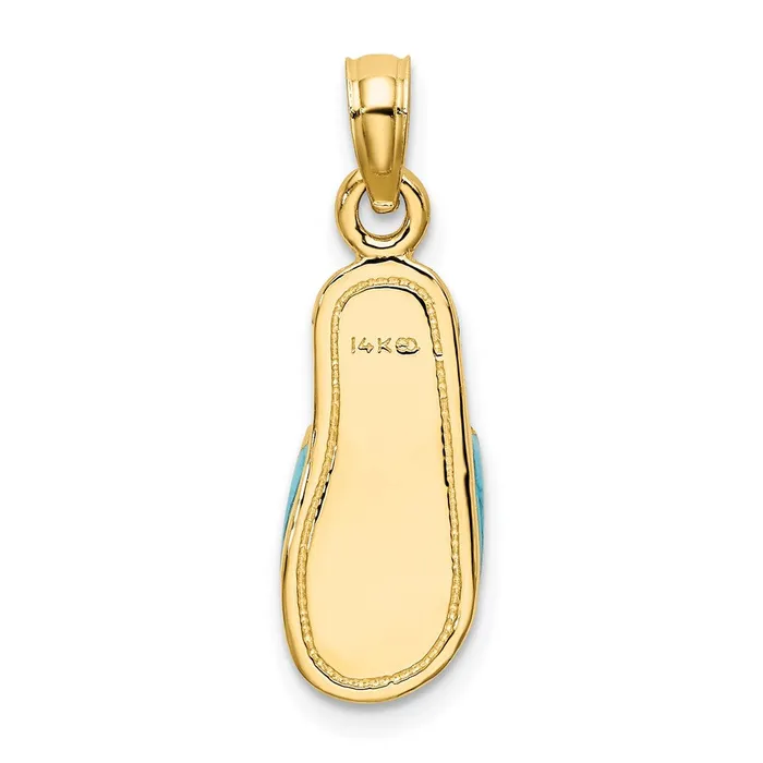 14k Yellow Gold 3D W Aqua Enamel Summer Slipper Charm Goldia Charm Necklaces
