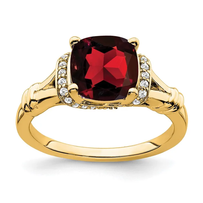 14K Yellow Gold Garnet and Real Diamond Ring Goldia Rings