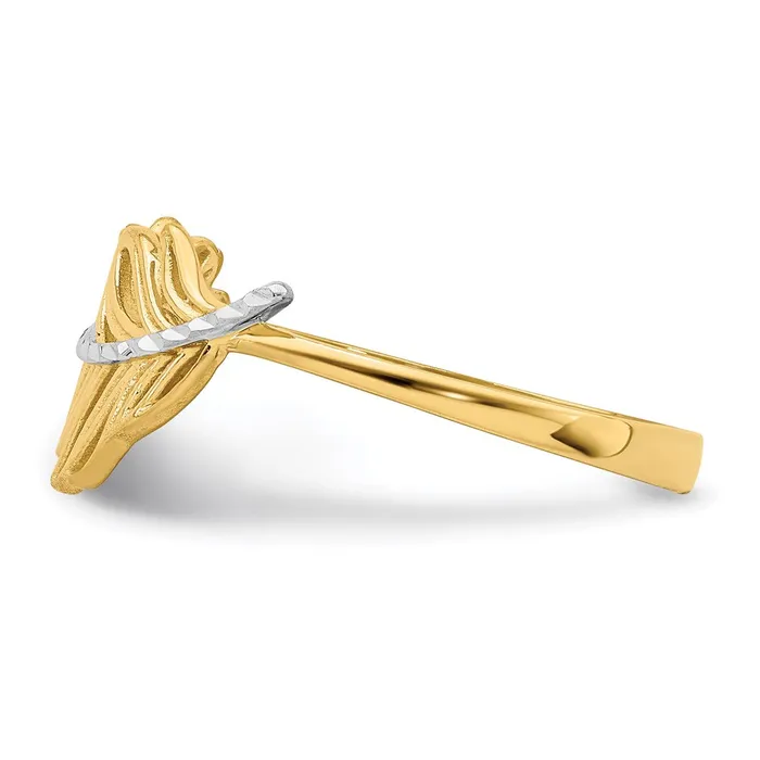 14k Yellow Gold with White Rhodium Feather Ring Goldia Rings