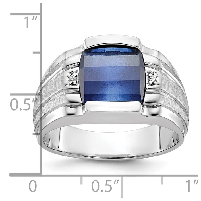 Goldia Rings 14k White Gold Mens Satin Created Sapphire and Diamond Complete Ring
