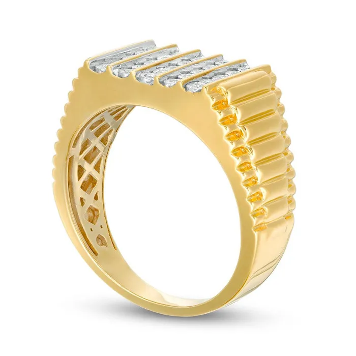 Goldia Rings Mens 010 CT TW Natural Diamond RectangleTop Vertical Five Row Ring in Solid 10K Yellow Gold