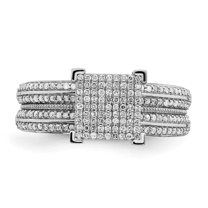 Goldia Rings Sterling Silver Rhodium Plated Diamond Square Ring