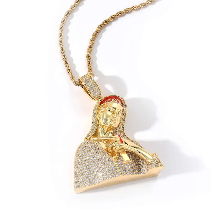Necklaces Trendolla Jewelry Hip Hop Zirconia Virgin Pistol Bloody Virgin Mary Virgencita Necklace