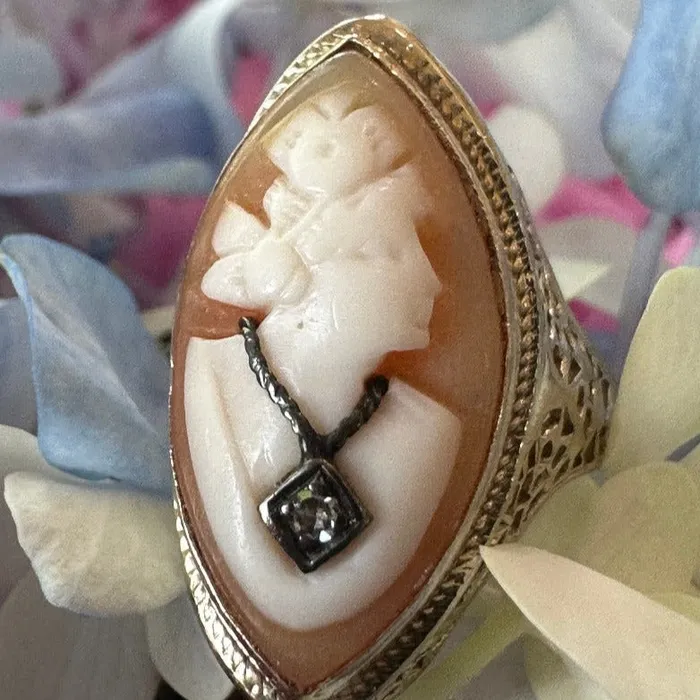 ONeills Estate Jewelry Rings 14 Karat White Gold Art Deco Cameo Ring 54600291
