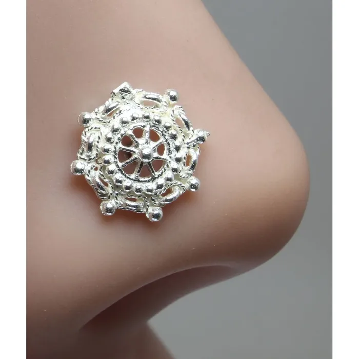 Indian 925 Sterling Silver Nose Stud corkscrew piercing nose ring L Bend 22g Karizma Jewels Rings