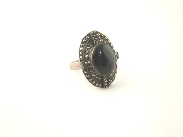 Rings Art Deco Onyx Ring Marcasite Sterling Silver Vintage Jewelry Love Vintage Paris