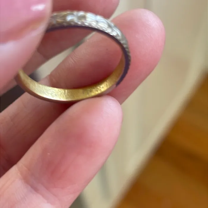 Vintage Paris Jewelry Rings Engraved Star Band 18k White and Yellow Gold Vintage