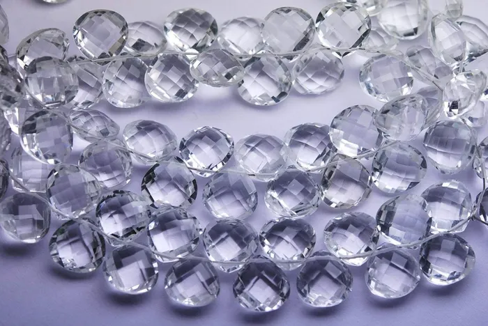 Beads Supplies USA 7 Inch Strand Finest QualityMatched Pair 10mm Size Rock Crystal Quartz Faceted Heart Shaped Briolettes Necklaces