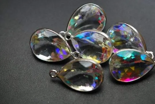 Beads Supplies USA Necklaces 925 Sterling Silver Rainbow Quartz Faceted Pear Shape Pendant 2 Piece Of 20mm