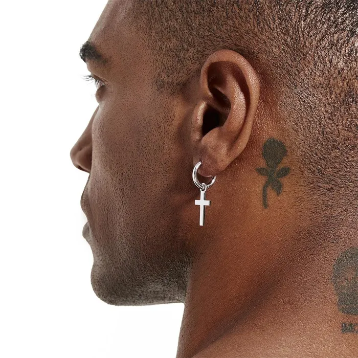 Earrings Bling Proud S925 Silver Cross Dangle Earrings White Gold
