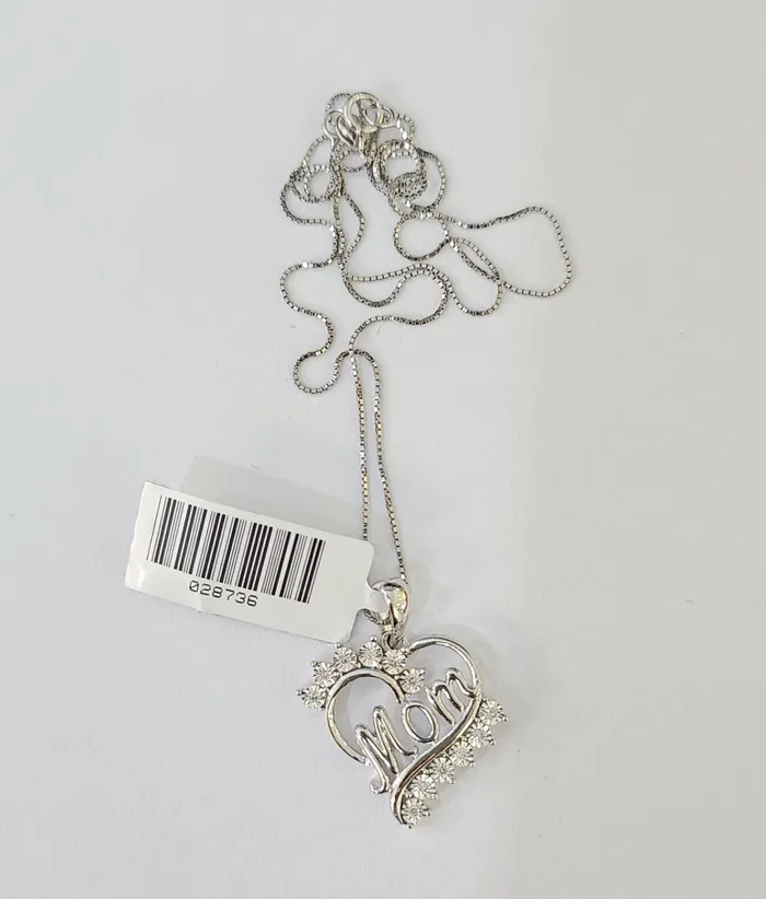 Gold and Diamond Necklaces Real 10k White Gold Heart Diamond Mom Pendant Box Chain Necklace Set Women