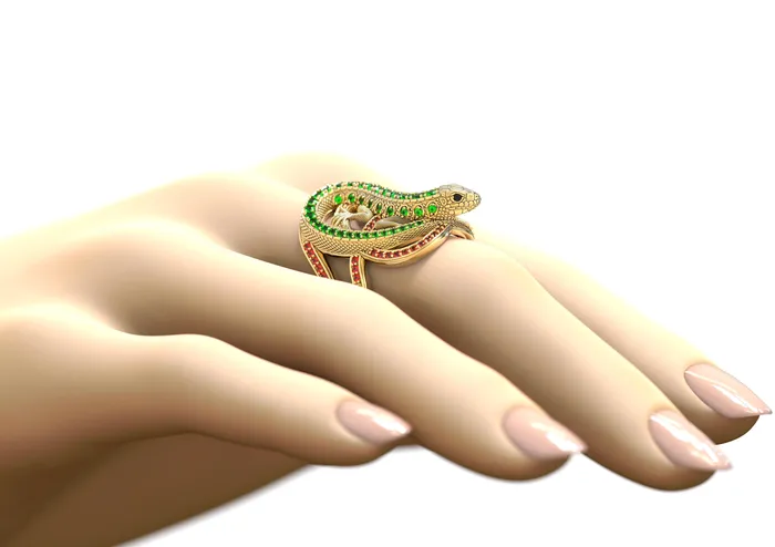 Jalvi Co Rings Lizard 14K Gold Diamond Ring Gecko Emerald Ring Iguana Ruby Ring Animal Gemstone Cocktail Ring
