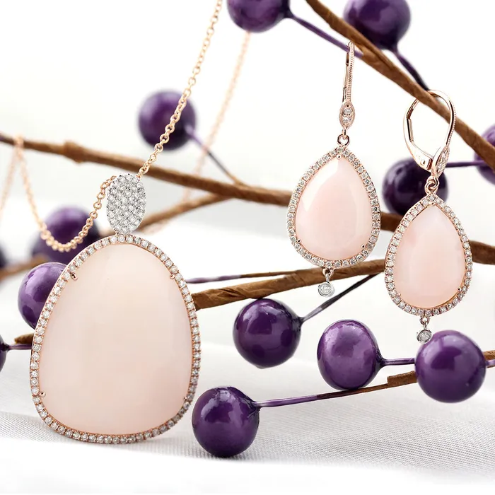 Meira T Diamond Pink Opal Earrings342260 Earrings