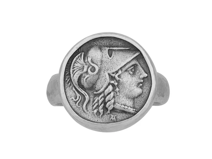 Rings GG SILVER NEW GURHAN Mens Sterling Silver Statement Ring 185mm Round Greek Coin Rings GG SILVER NEW GURHAN Mens Sterling Silver Statement Ring 185mm Round Greek Coin