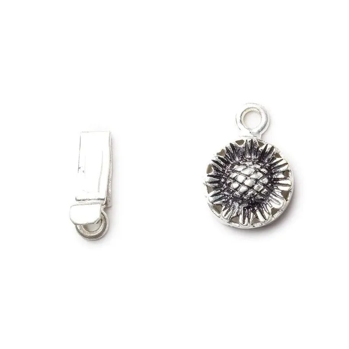 Beadsofcambaycom Rings 12mm Antiqued Sterling Silver plated Box Clasp Sunflower Design 1 piece Beadsofcambaycom Rings 12mm Antiqued Sterling Silver plated Box Clasp Sunflower Design 1 piece