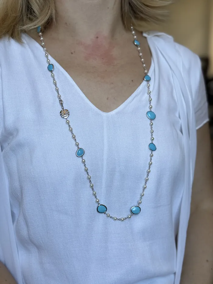 Mimi Milano Necklaces Mimi Milano Pearl Turquoise Gold Long Necklace