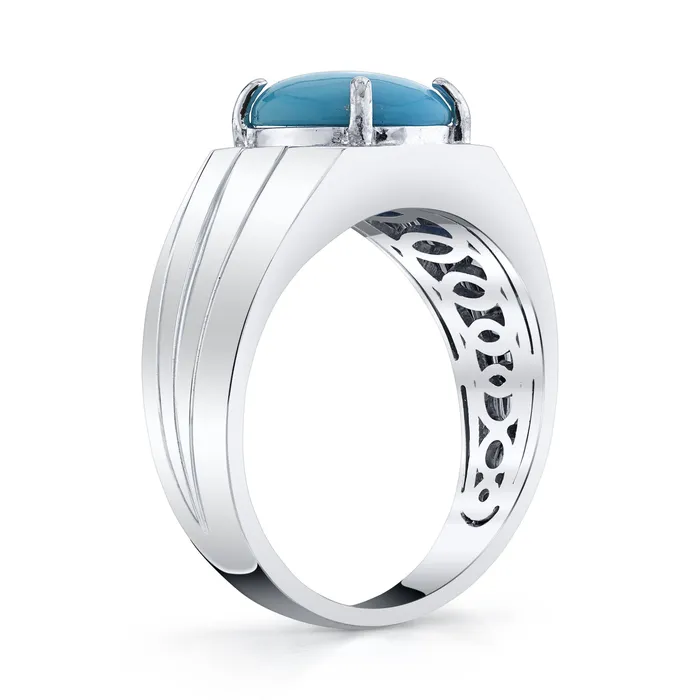 14K 200ct Oval Sleeping Beauty Turquoise and Diamond Ring TVON Rings