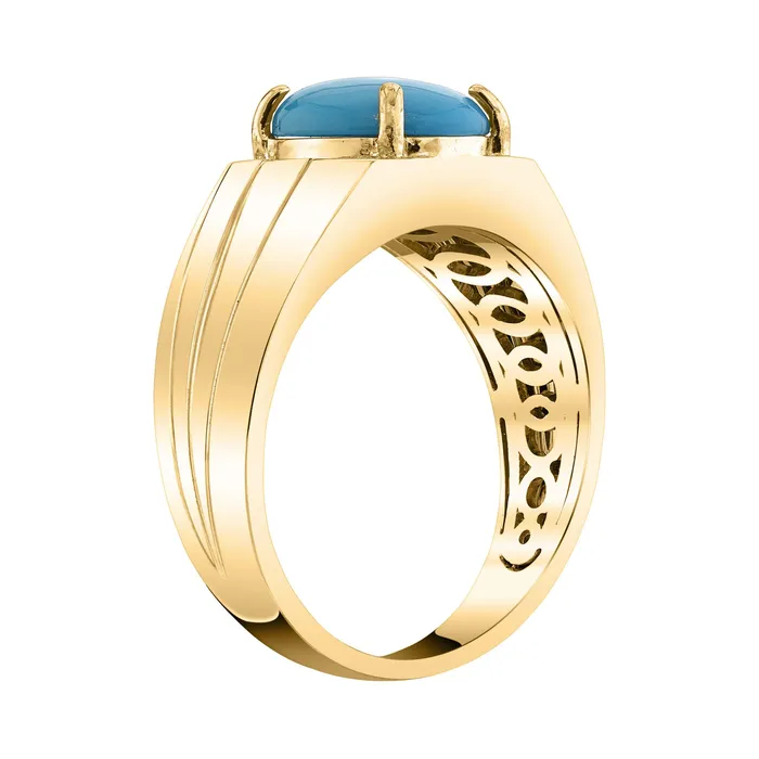 14K 200ct Oval Sleeping Beauty Turquoise and Diamond Ring TVON Rings