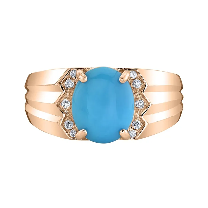 14K 200ct Oval Sleeping Beauty Turquoise and Diamond Ring TVON Rings