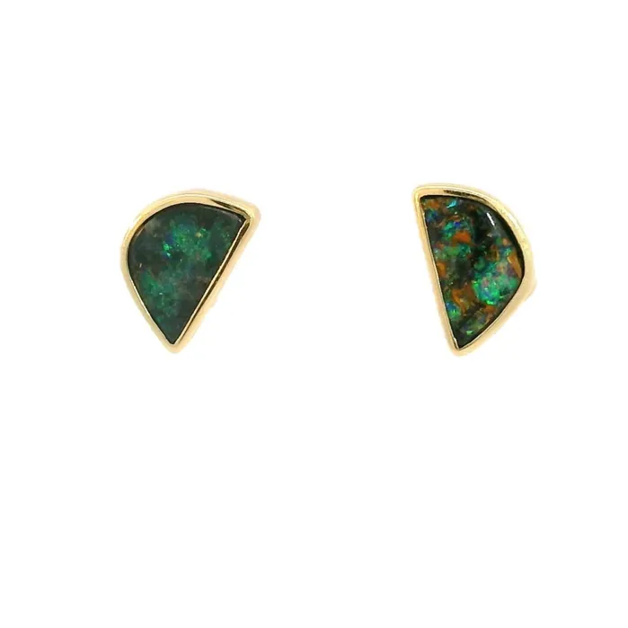 Australian Opal Cutters Earrings Australian Boulder Opal Earrings Set in 14K Yellow Gold
