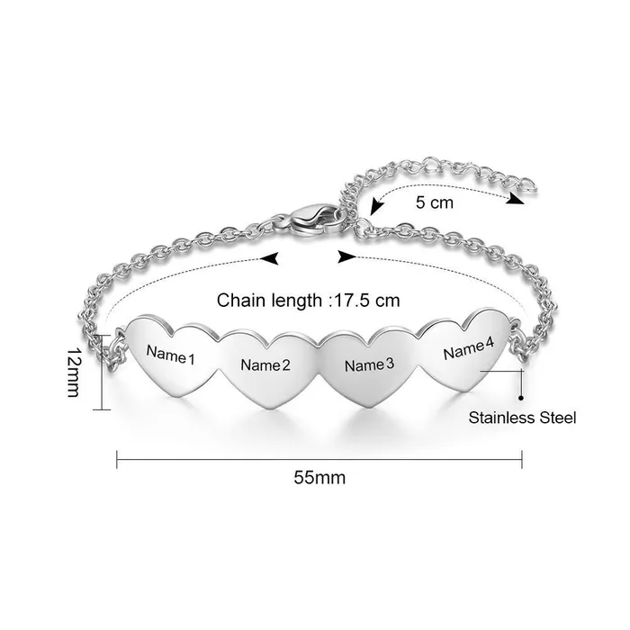 Bracelets Personalized Jewel Chain Of Love 4 Custom Name Sterling Silver Chain Bracelet