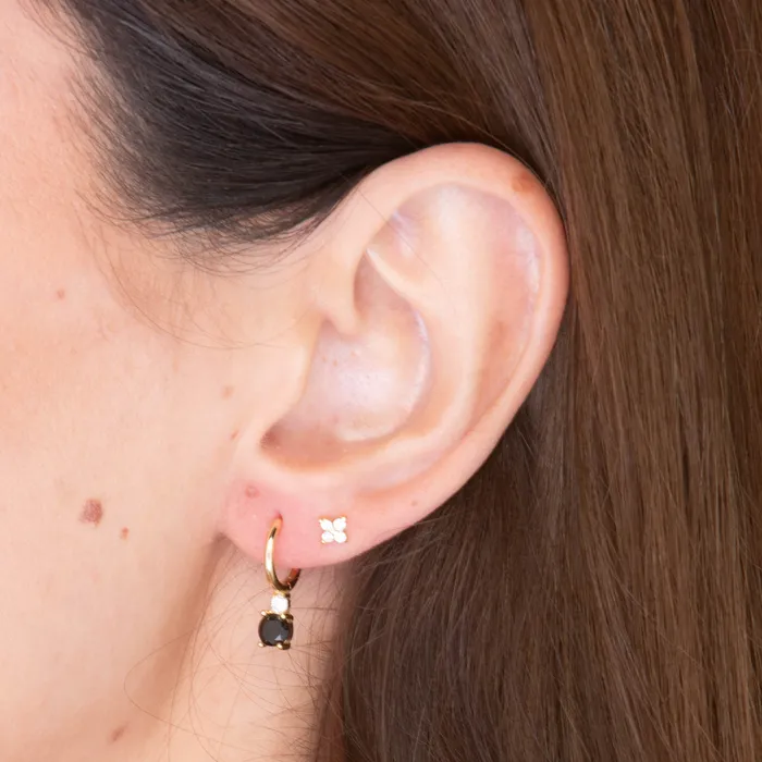 Camile Stone Earrings Double Black Solitaire Huggie Earrings