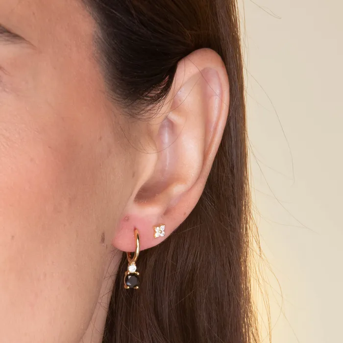 Camile Stone Earrings Double Black Solitaire Huggie Earrings