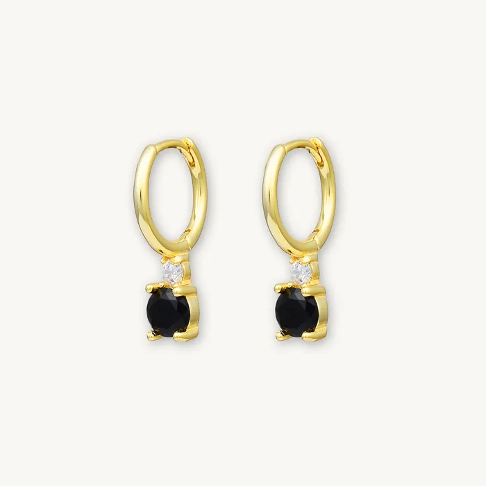 Camile Stone Earrings Double Black Solitaire Huggie Earrings