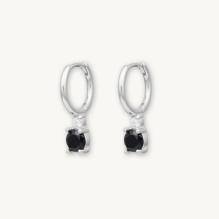 Camile Stone Earrings Double Black Solitaire Huggie Earrings