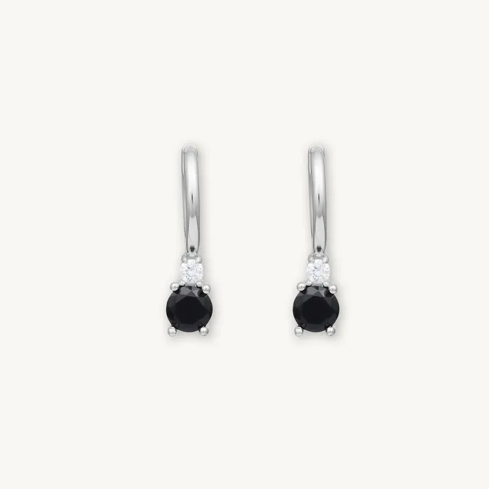 Camile Stone Earrings Double Black Solitaire Huggie Earrings