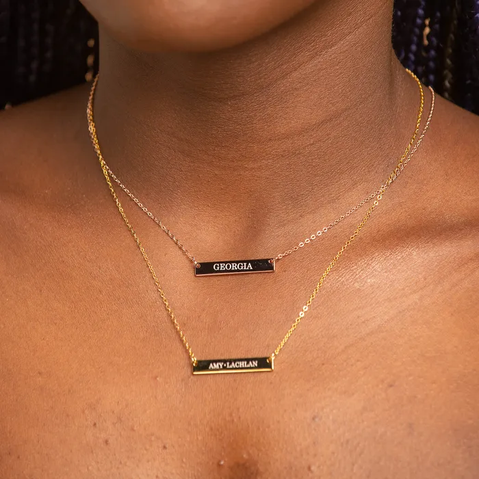 Camile Stone Necklaces Two Name Engraved Bar Necklace
