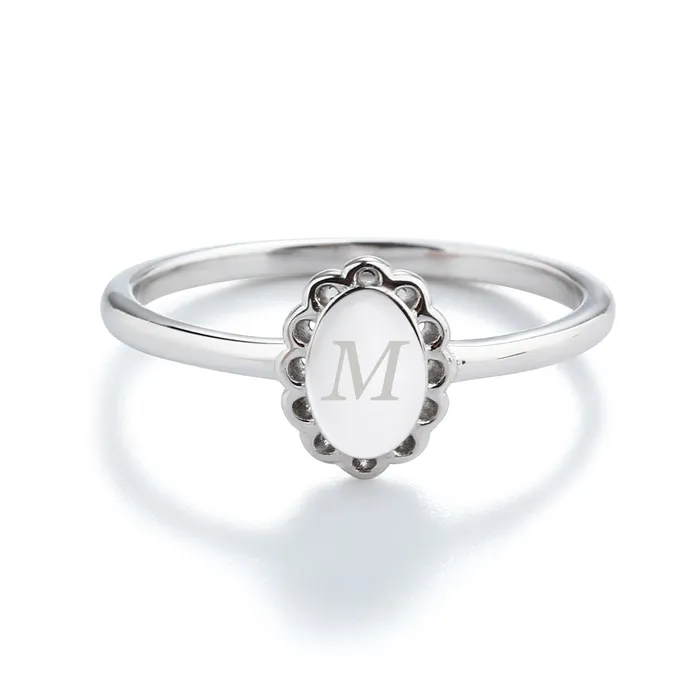 Cherished Moments Jewelry Rings Personalized Sterling Silver Scalloped Oval Baby Ring with FREE Personalization
