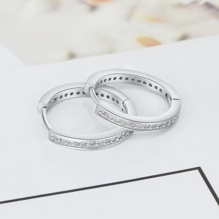customjewelryan Earrings Solid 925 Sterling Silver Hoop Earrings for Women Round Circle Earrings with Zirconia Silver 925 Jewelry