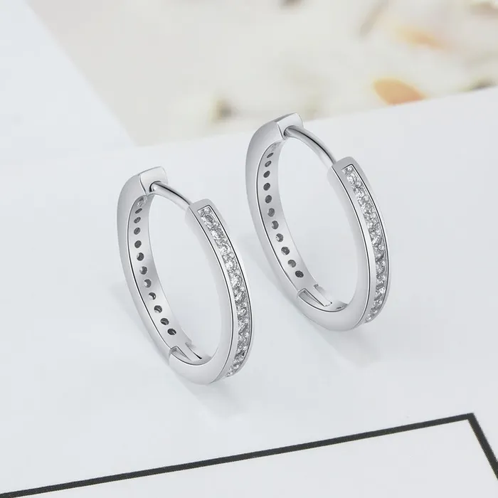 customjewelryan Earrings Solid 925 Sterling Silver Hoop Earrings for Women Round Circle Earrings with Zirconia Silver 925 Jewelry