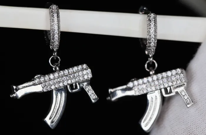 Earrings Diamond Machine Gun Earrings Iced Out Earrings Mens Hoop Earrings Lab Diamonds London