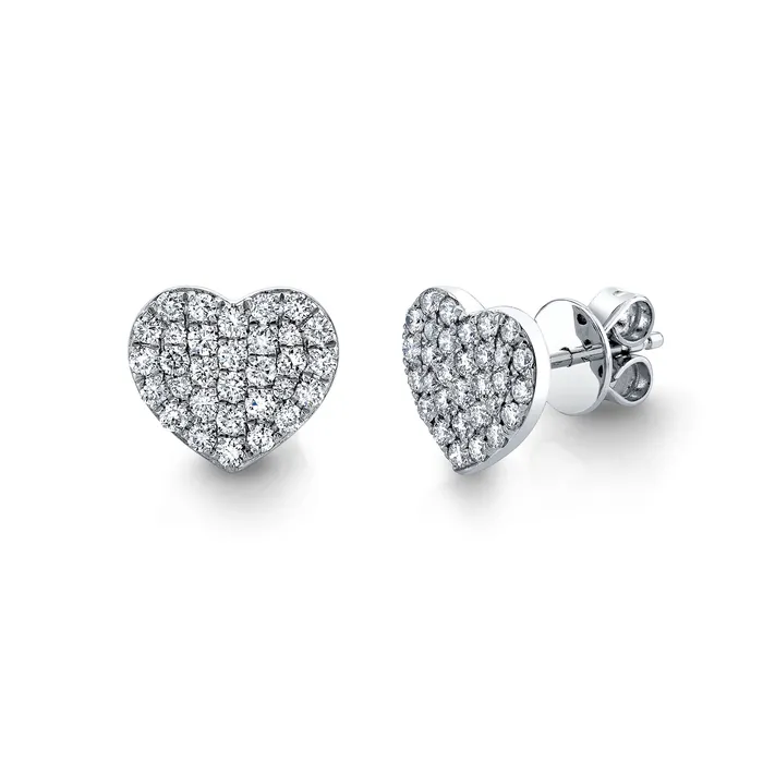Earrings TVON 14K 054cttw Pav VS White Diamond Heart Stud Earrings