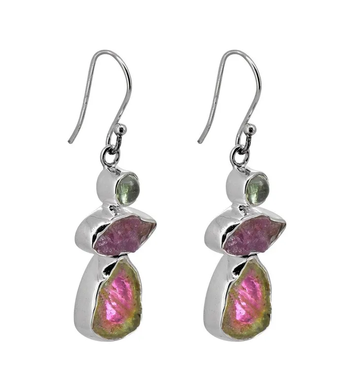 Earrings YoTreasure Watermelon Tourmaline Solid 925 Sterling Silver Gemstone Earrings