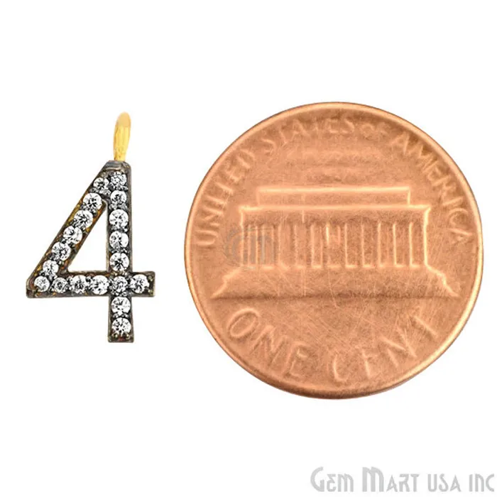 GemmartUSA Bracelets 4 Numbering CZ Pave Gold Vermeil Charm for Bracelet Pendants