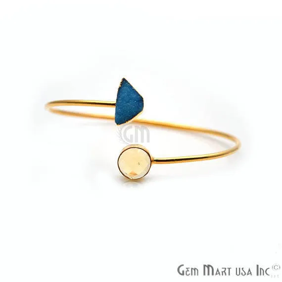 GemMartUSA Bracelets Gemstone With Druzy Gold Edged Adjustable Stacking Bangle Bracelet