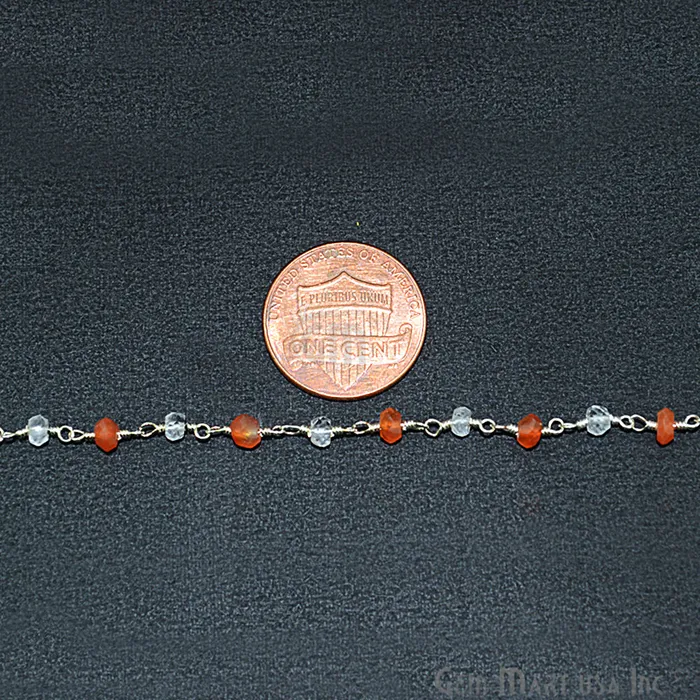 GemMartUSA Carnelian With Crystal Gemstone Beaded Silver Wire Wrapped Rosary Chain Necklaces