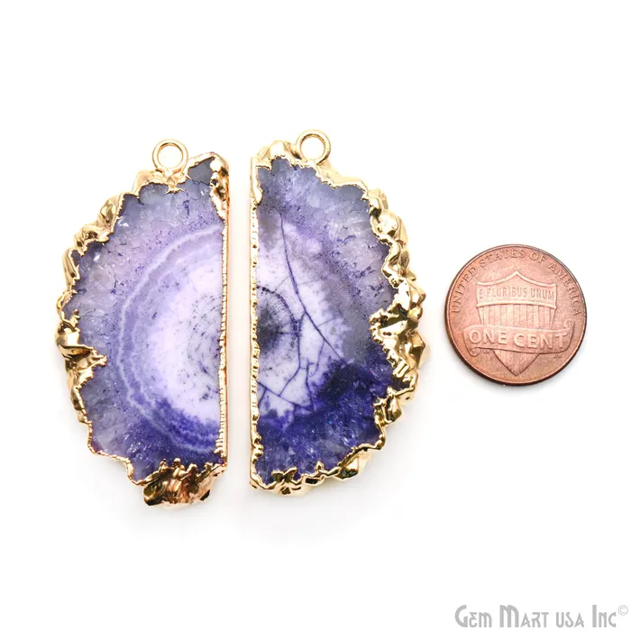 GemMartUSA Earrings Agate Slice 48x24mm Organic Gold Electroplated Gemstone Earring Connector 1 Pair