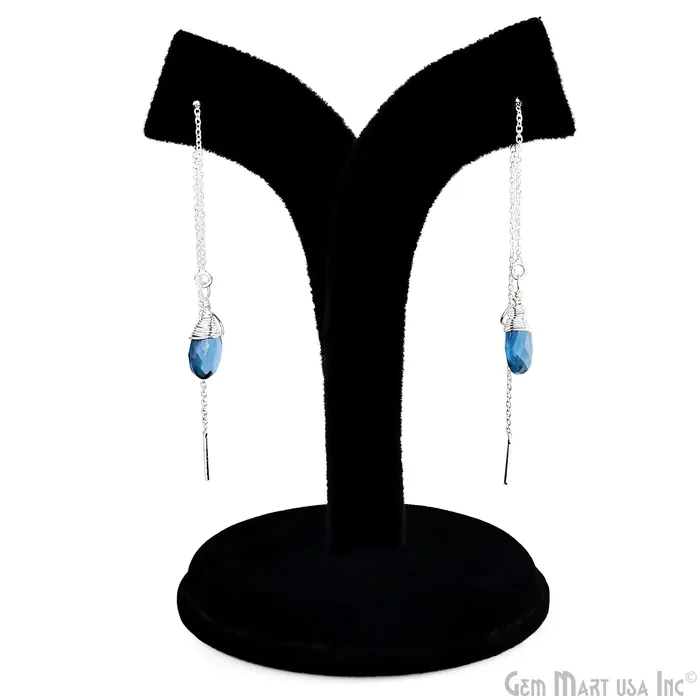 GemMartUSA Earrings Heart Shaped Gemstone 12mm Silver Plated Dangle Drop Threaders Earring