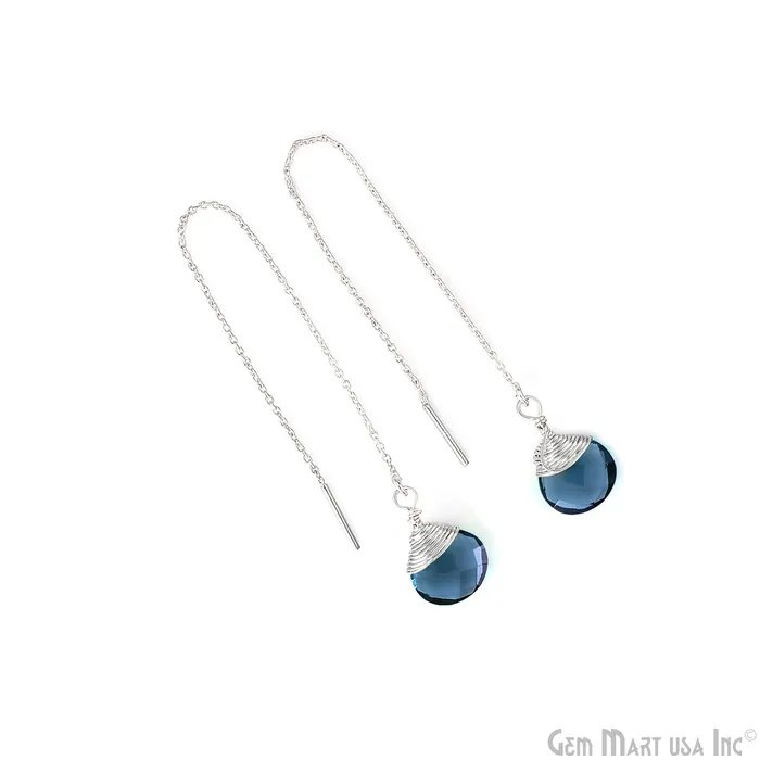 GemMartUSA Earrings Heart Shaped Gemstone 12mm Silver Plated Dangle Drop Threaders Earring