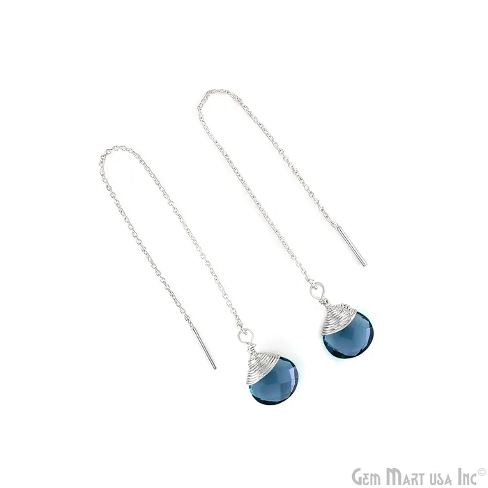 GemMartUSA Earrings Heart Shaped Gemstone 12mm Silver Plated Dangle Drop Threaders Earring