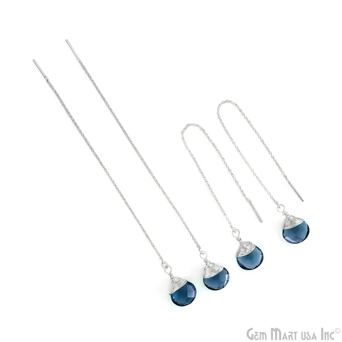 GemMartUSA Earrings Heart Shaped Gemstone 12mm Silver Plated Dangle Drop Threaders Earring