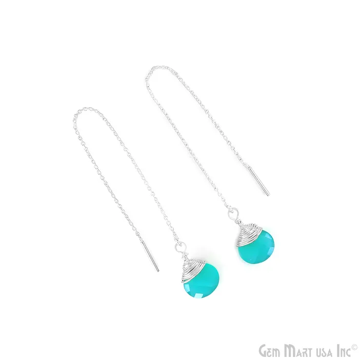 GemMartUSA Earrings Heart Shaped Gemstone 12mm Silver Plated Dangle Drop Threaders Earring