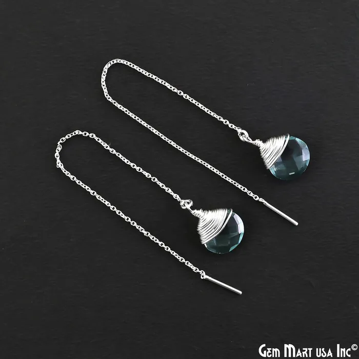 GemMartUSA Earrings Heart Shaped Gemstone 12mm Silver Plated Dangle Drop Threaders Earring