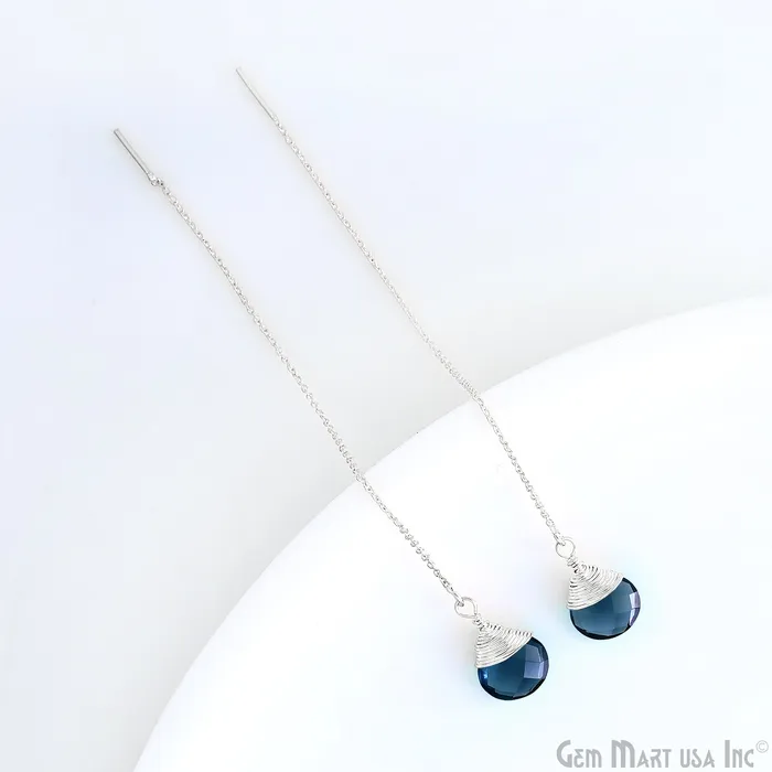 GemMartUSA Earrings Heart Shaped Gemstone 12mm Silver Plated Dangle Drop Threaders Earring