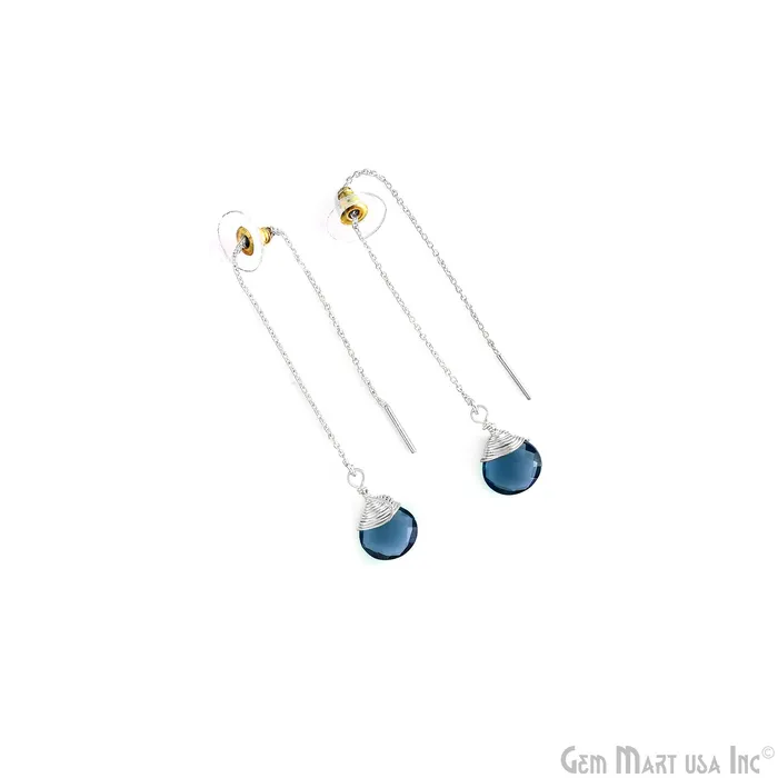 GemMartUSA Earrings Heart Shaped Gemstone 12mm Silver Plated Dangle Drop Threaders Earring